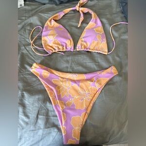 Aurelle, size large, floral pattern pink and orange